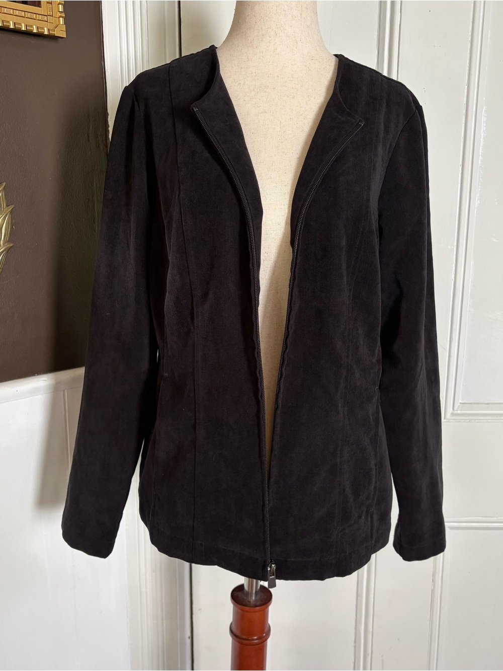Christopher & Banks Black Faux Suede Zip Front Jacket Women’s Small Minimalist